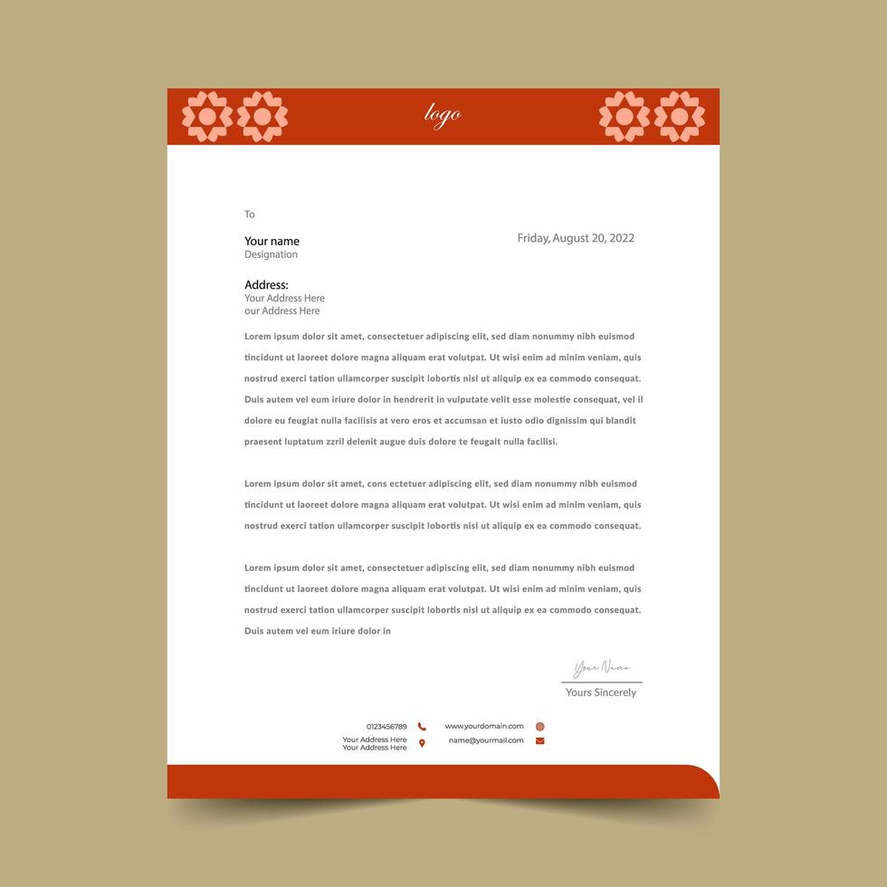 Orange Red Simple Letterhead Design Template vector
