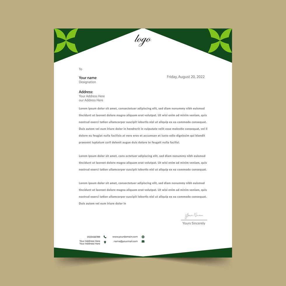 Green Abstract Shape Letterhead Template vector