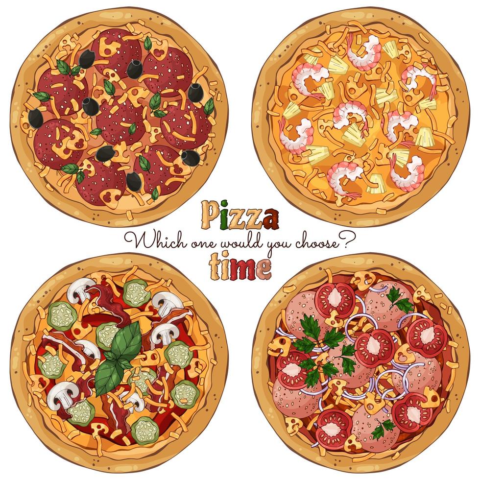 Group of different pizzas  vector