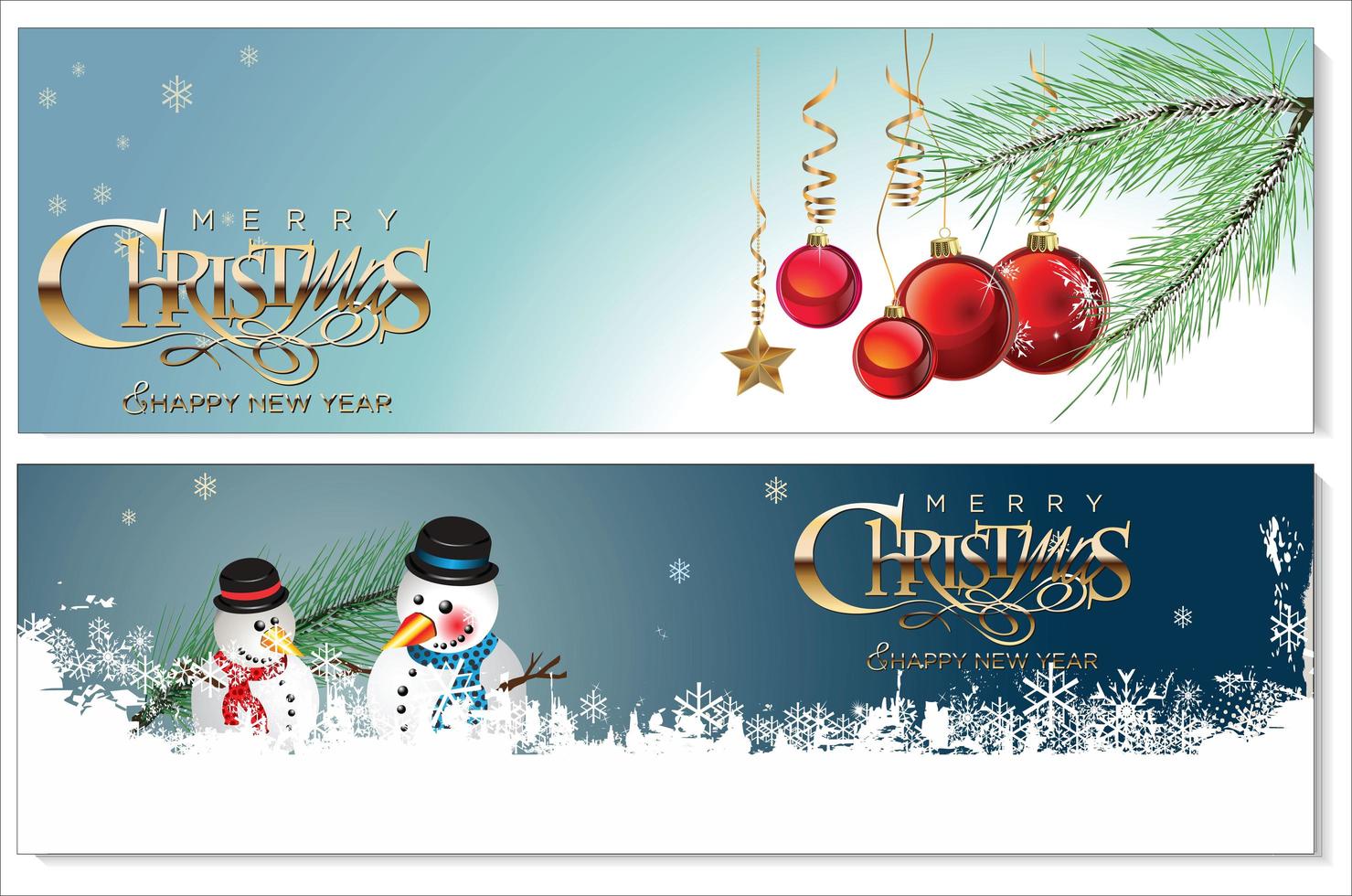 Set of Snowy Christmas Banners  vector