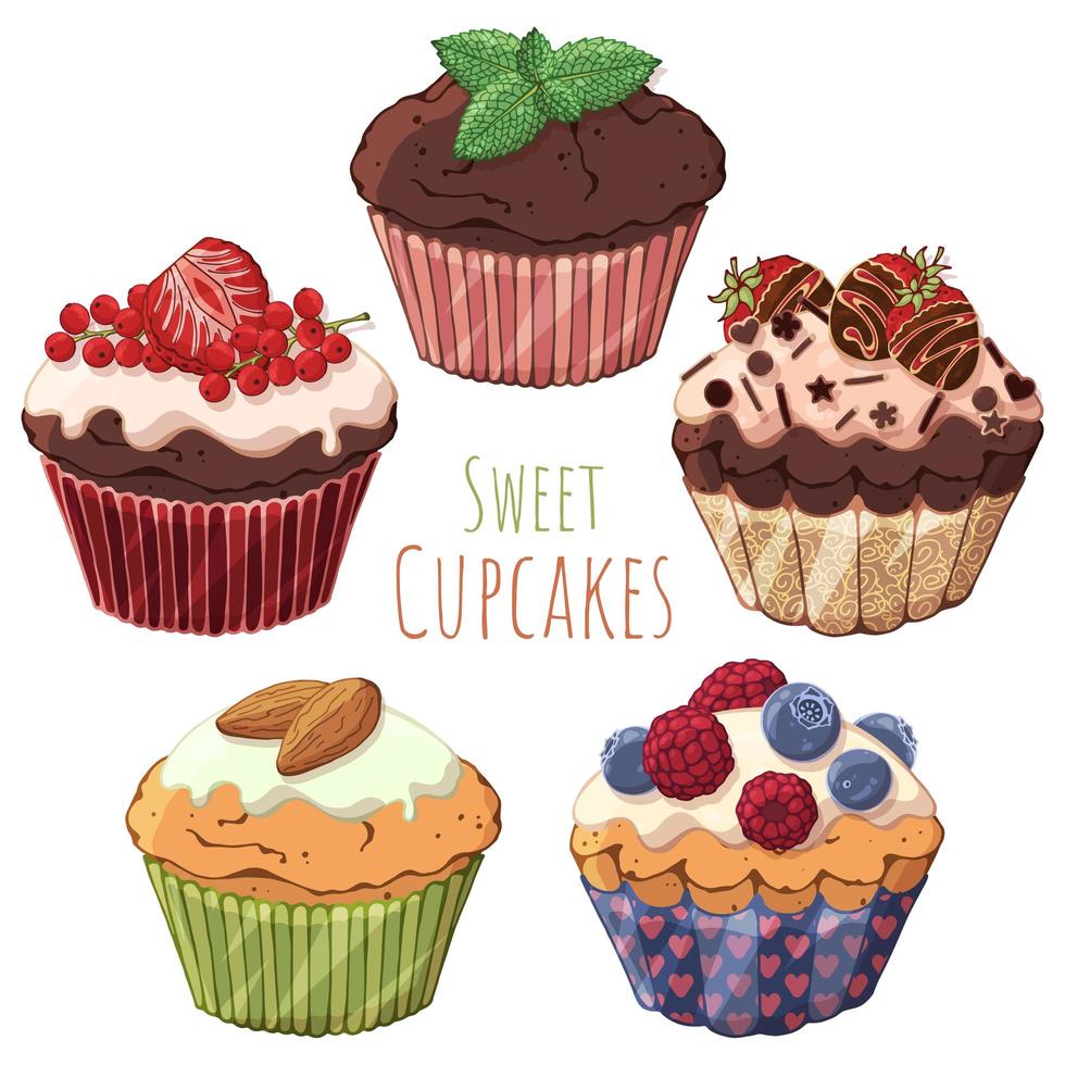 Group of cupcakes  vector