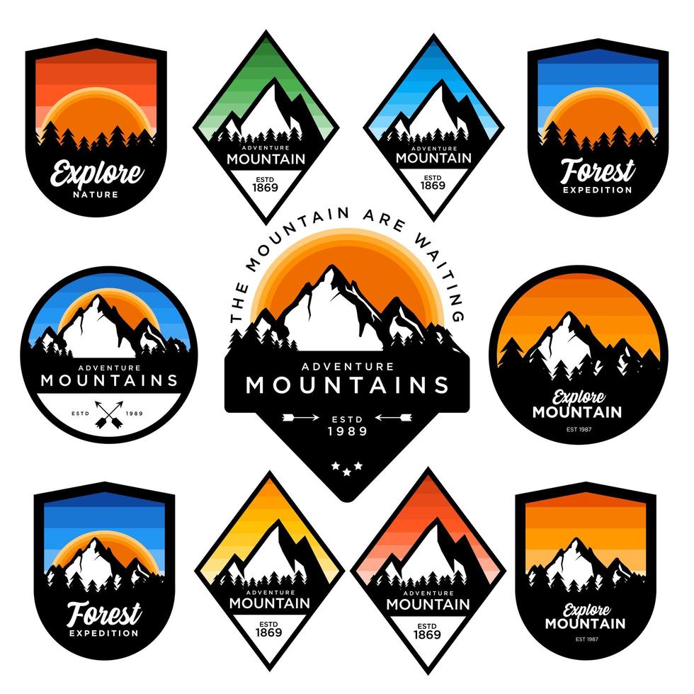 conjunto de insignias de aventura de montaña vector