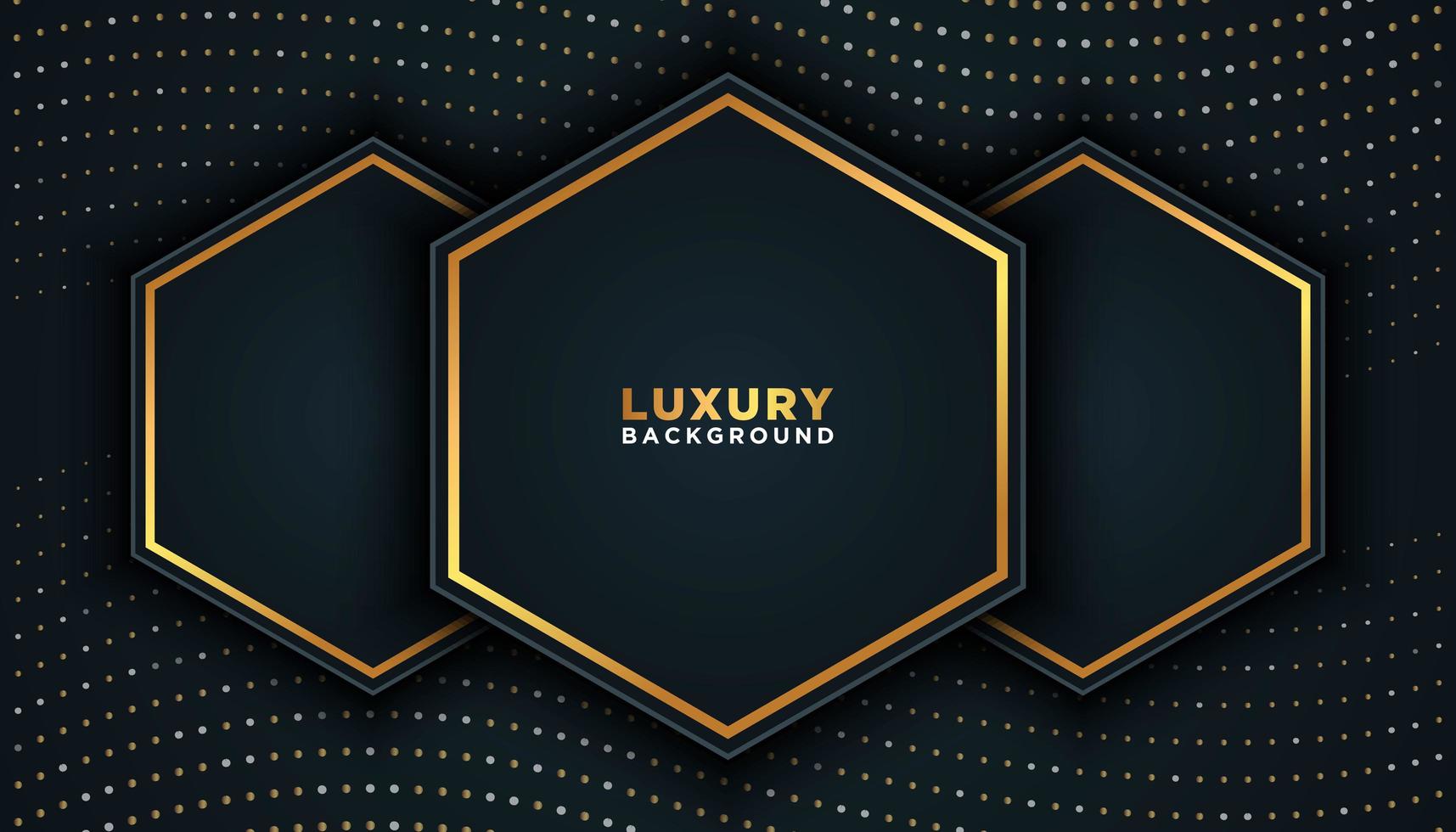 Black Luxury Background with Gold Dots and Hexagons  vector