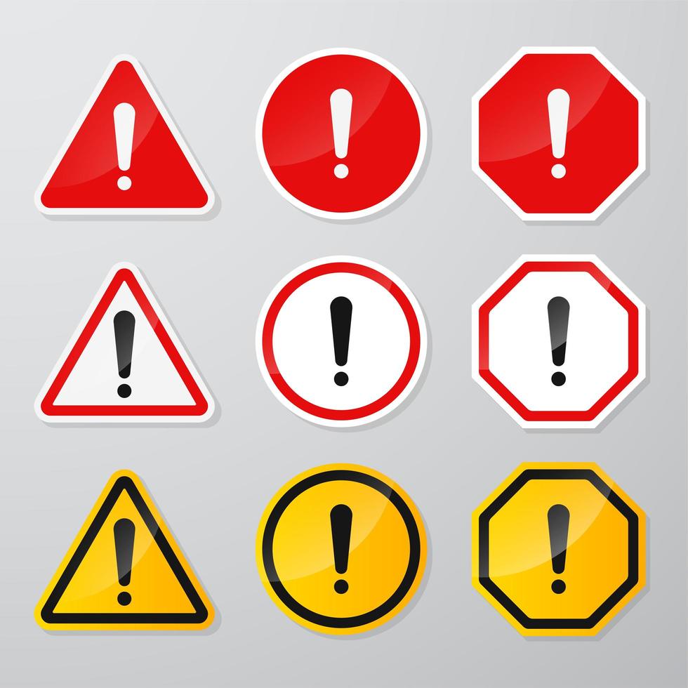 Red and black danger warning sign set vector