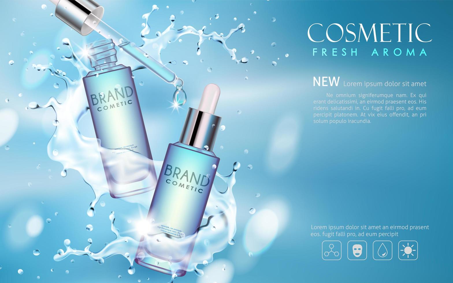 Serum cosmetic mockup with water background vector