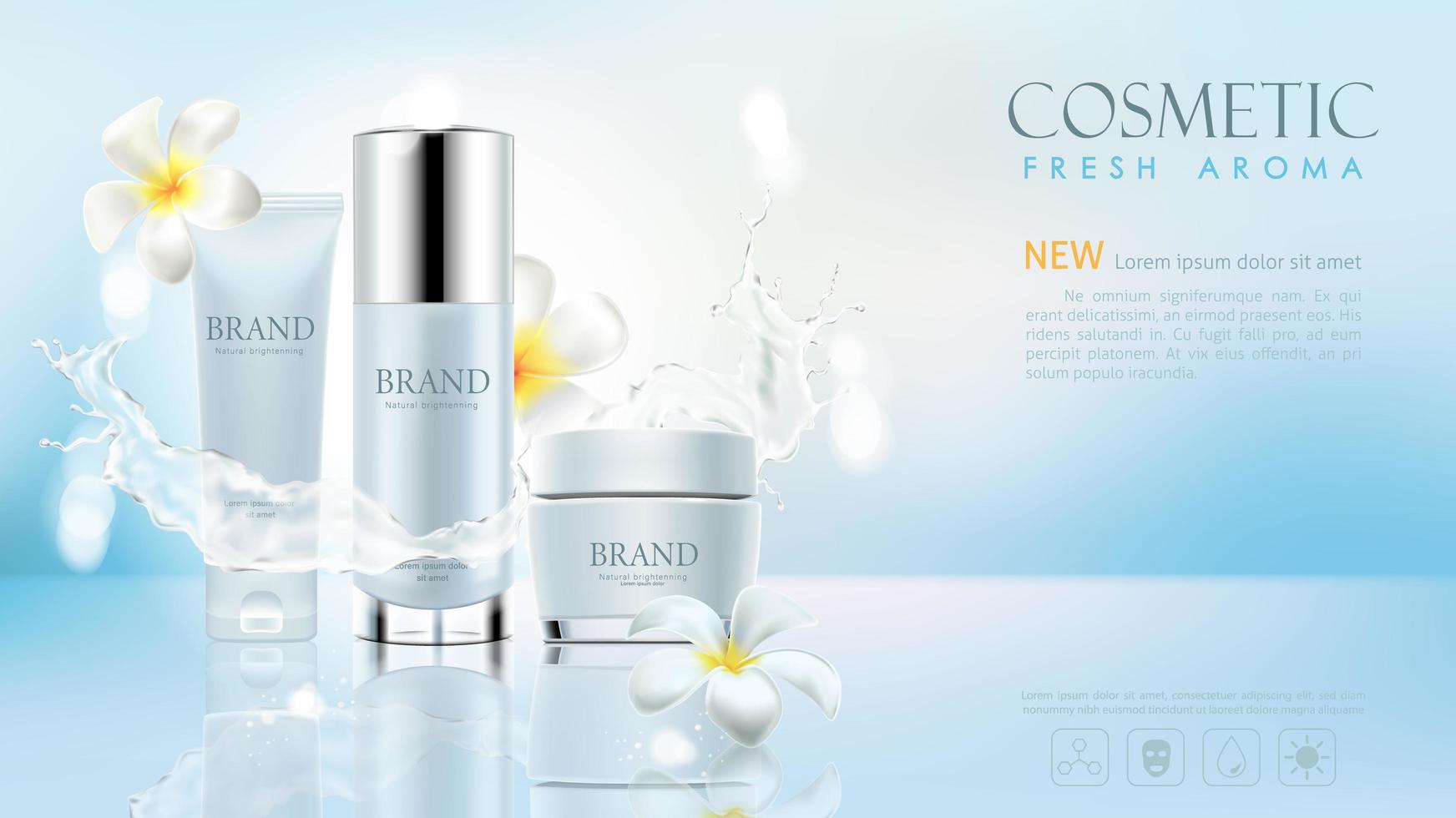 Set cosmetic product on blue background vector