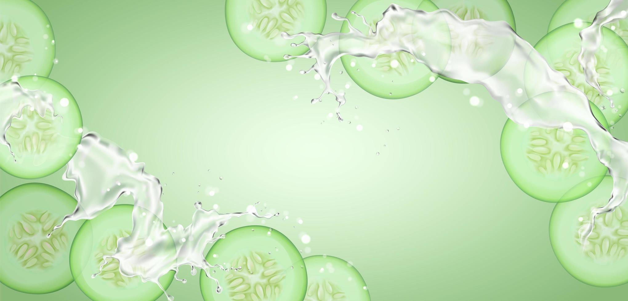 Cucumber sliced with splashing water vector