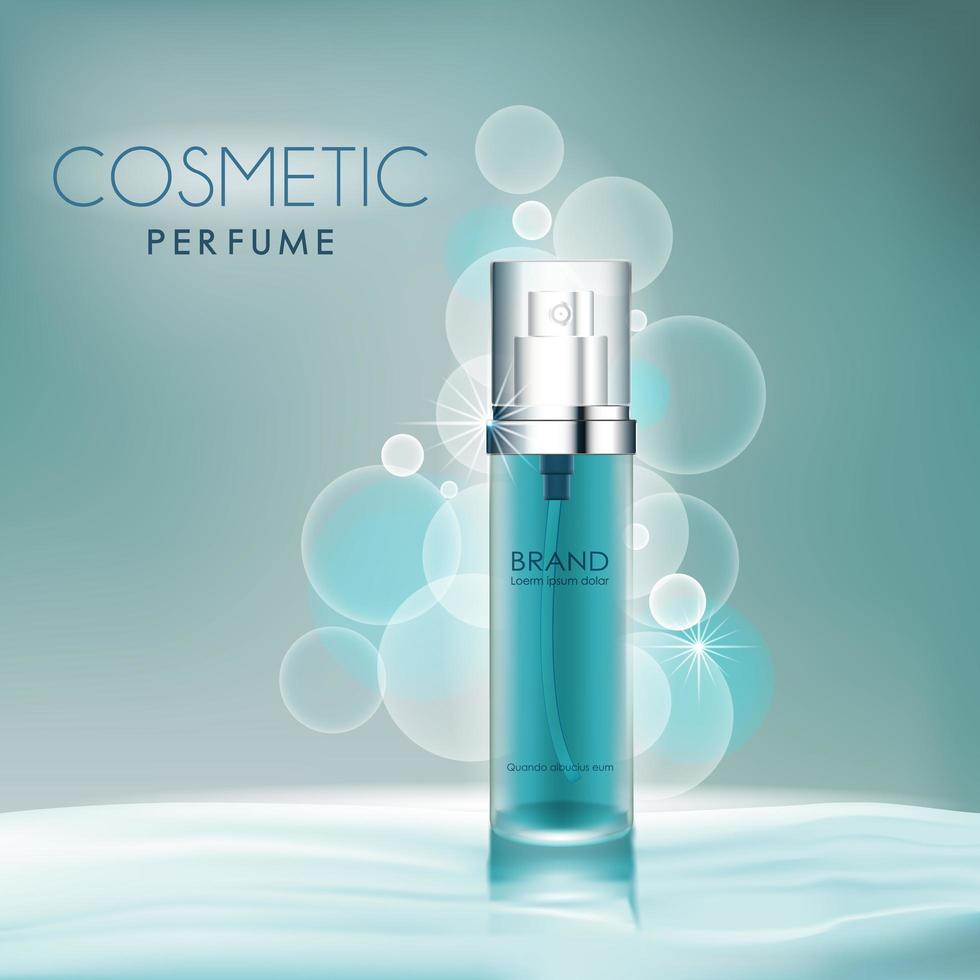 Perfume bottle on water background vector