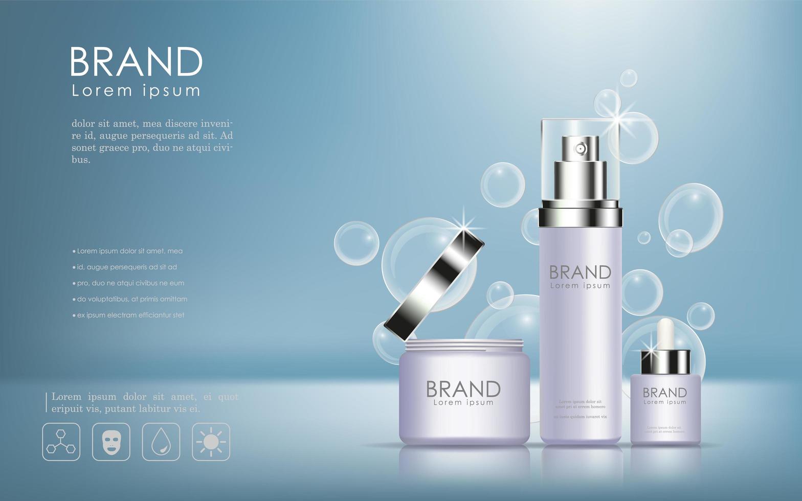 Cosmetic products ad with bubble background vector