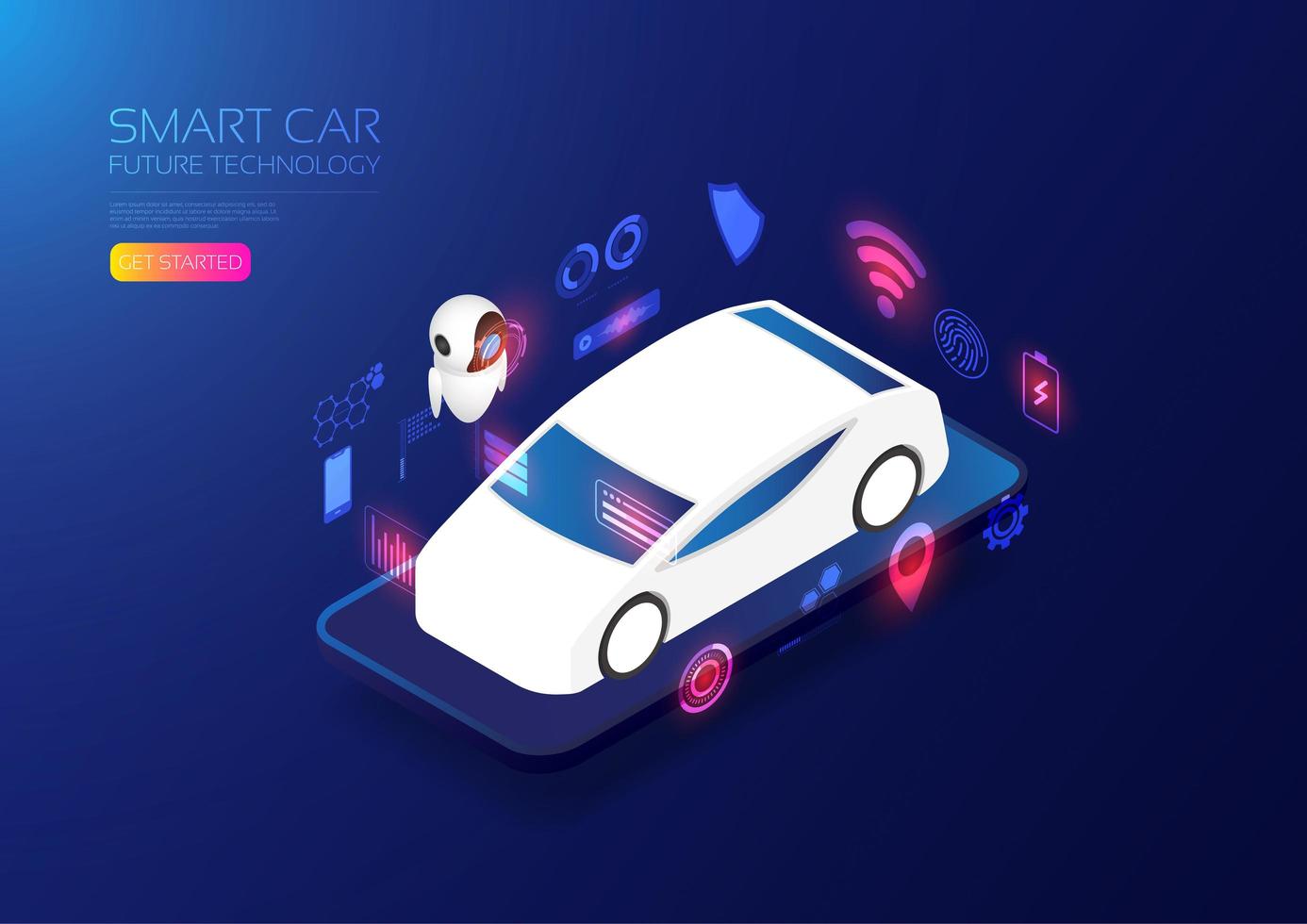 Isometric smart car website  vector