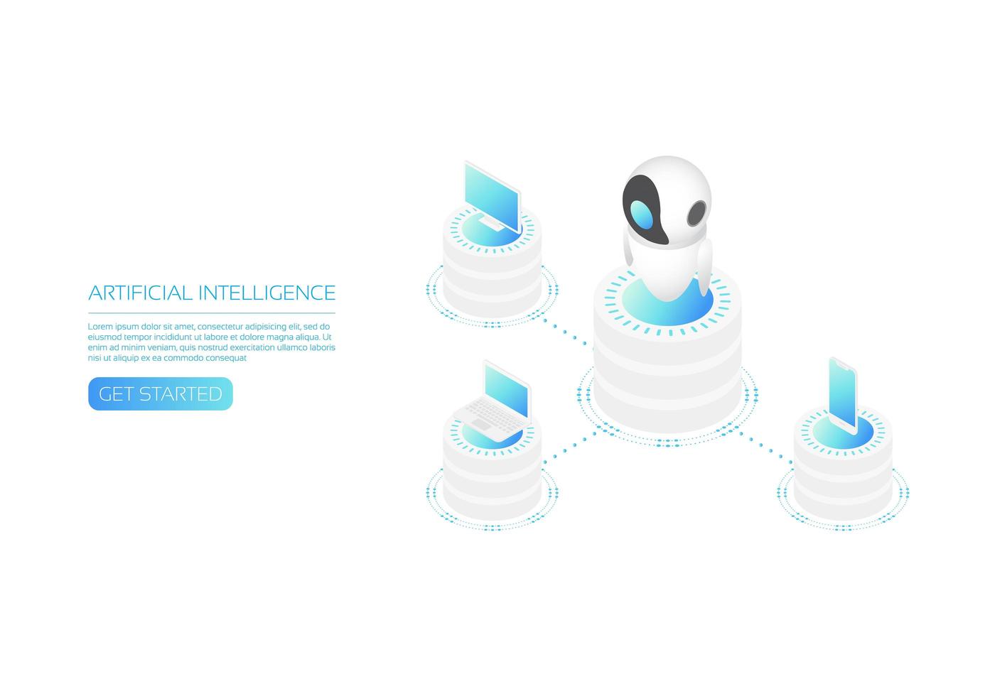 Ai technology isometric Landing Page  vector