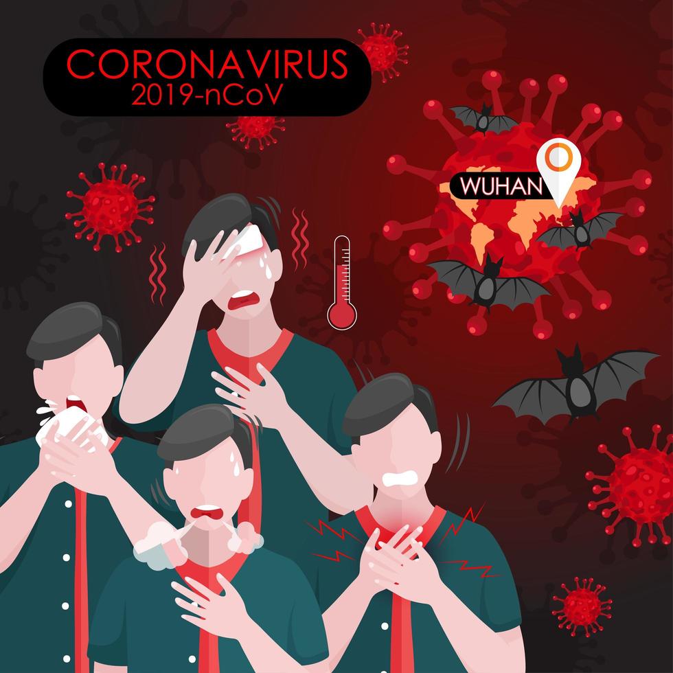 Corona Virus Symptoms with Virus and Bats vector