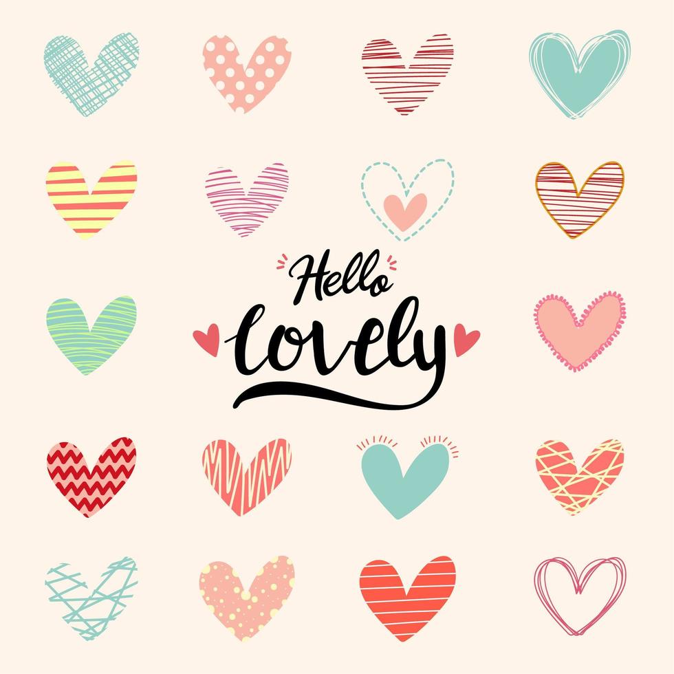 Hand Drawn Heart Hello Lovely Valentine Greeting vector