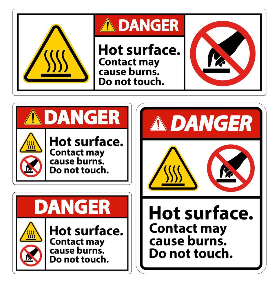 Danger Hot Surface Do Not Touch Sign Set  vector