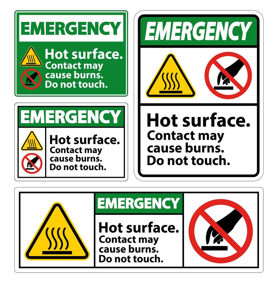 Emergency Hot Surface Do Not Touch Sign Set  vector