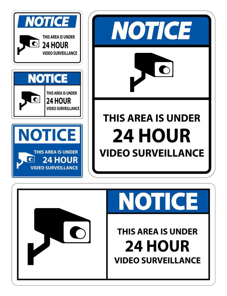 Set of Video Surveillance Warning Labels  vector