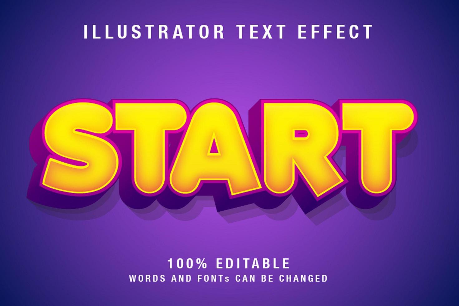 Editable text effect in yellow and purple vector