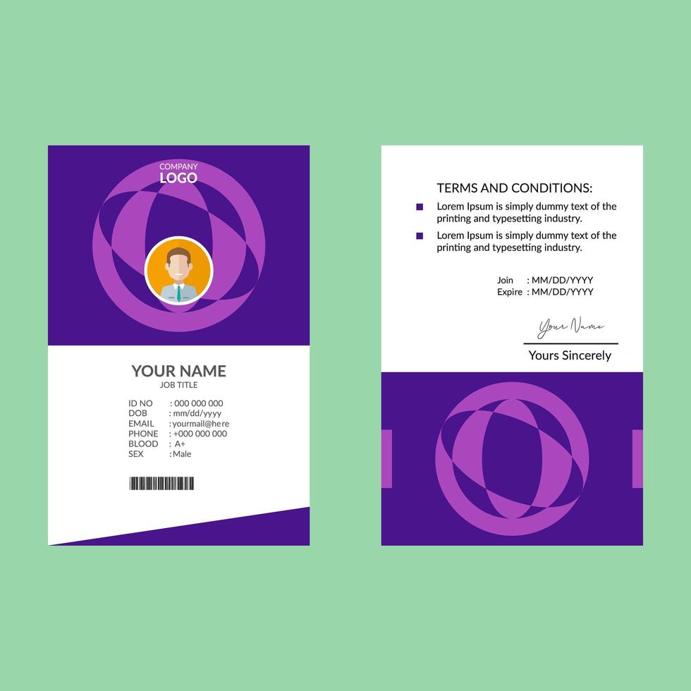 plantilla de diseño de tarjeta de identificación geométrica púrpura y blanca vector