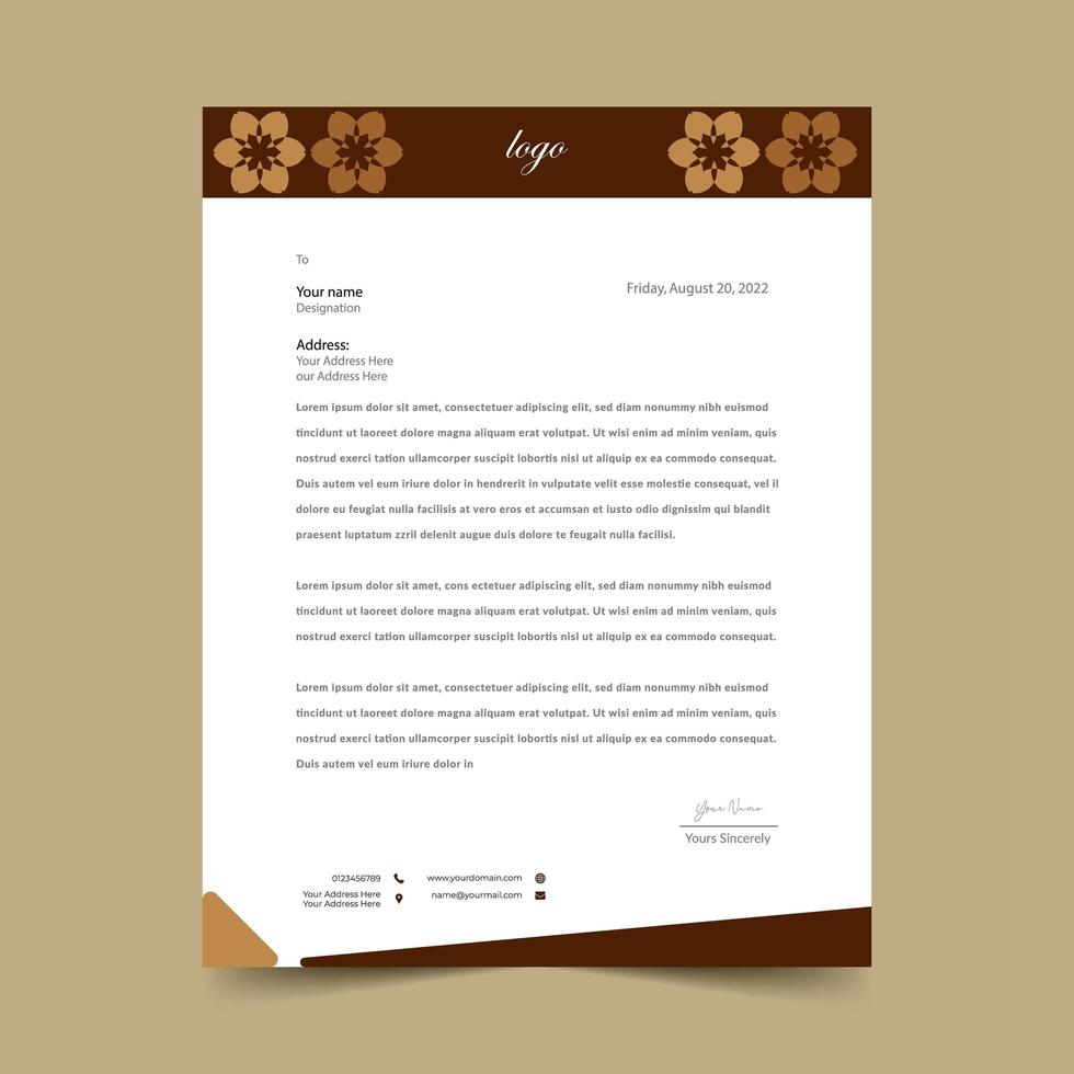 Brown Letterhead Template with Abstract Floral Shapes vector