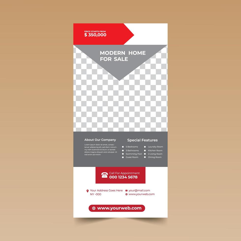 plantilla de tarjeta de folleto horizontal rojo vector