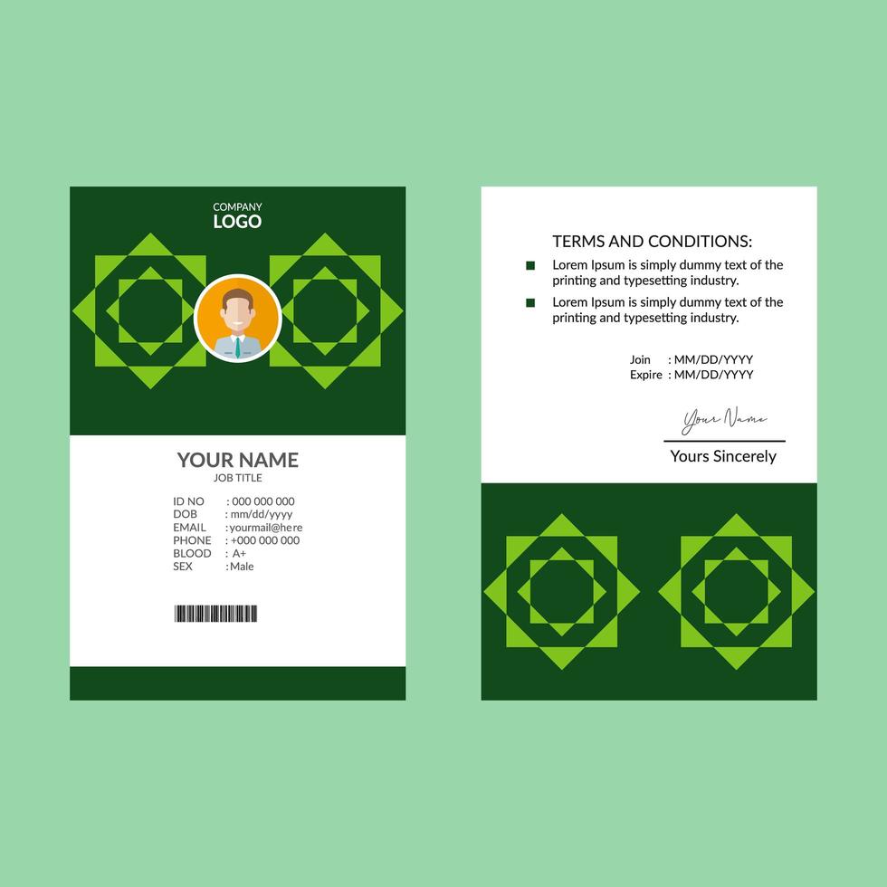 plantilla de diseño de tarjeta de identificación de estrella geométrica verde vector