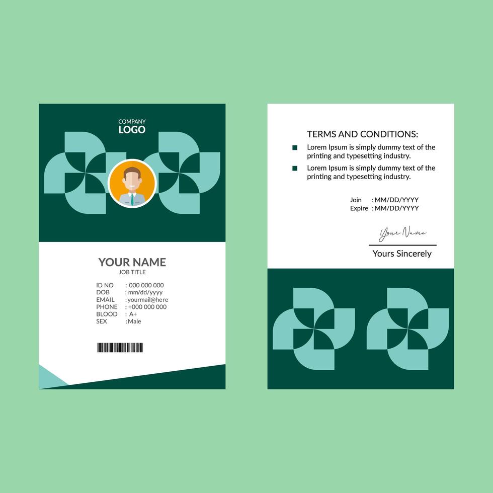 Cyan Abstract Pinwheel Shape  ID Card Design Template vector