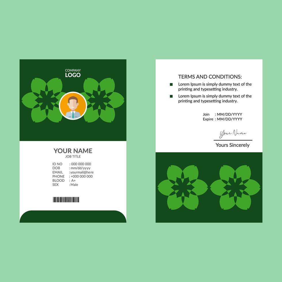 Green Abstract Star Shape  ID Card Design Template vector