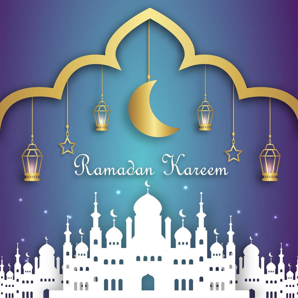 Ramadan kareem banner with Mosque Silhouette vector