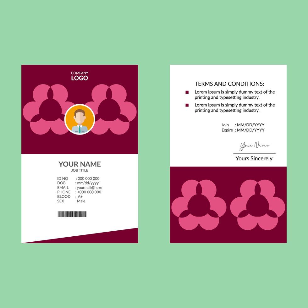 Pink and White  ID Card Design Template with Abstract Round Shapes vector