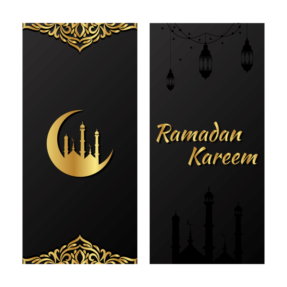 conjunto de estandarte dorado y negro de Ramadán Kareem vector