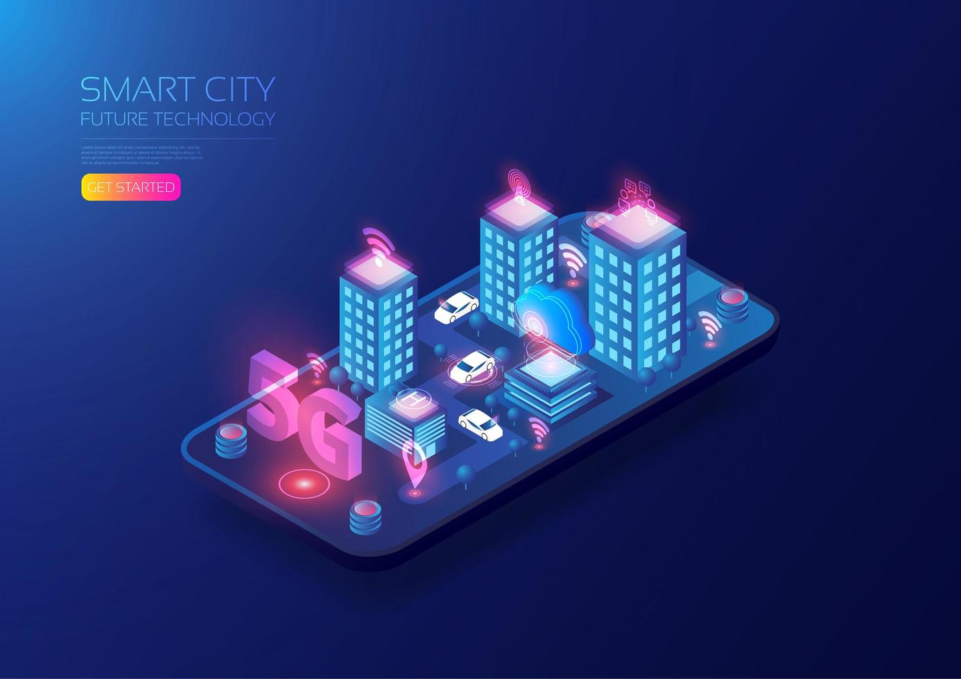 Isometric 5G Smart City vector