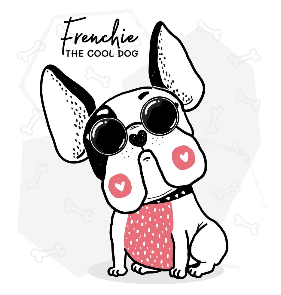 genial bulldog francés con marcas de corazón y gafas de sol vector