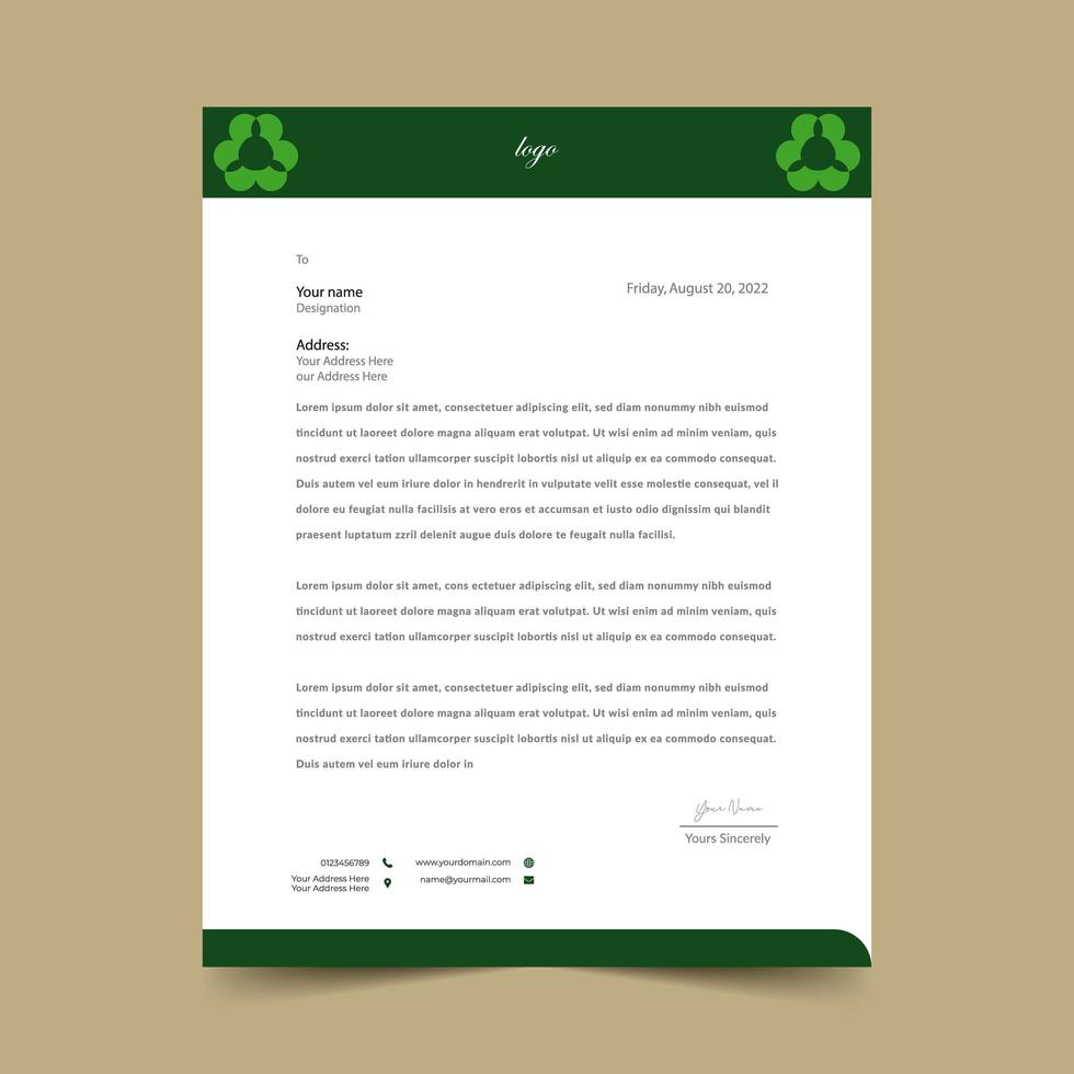 Green Abstract Geometric Shape Letterhead Template vector