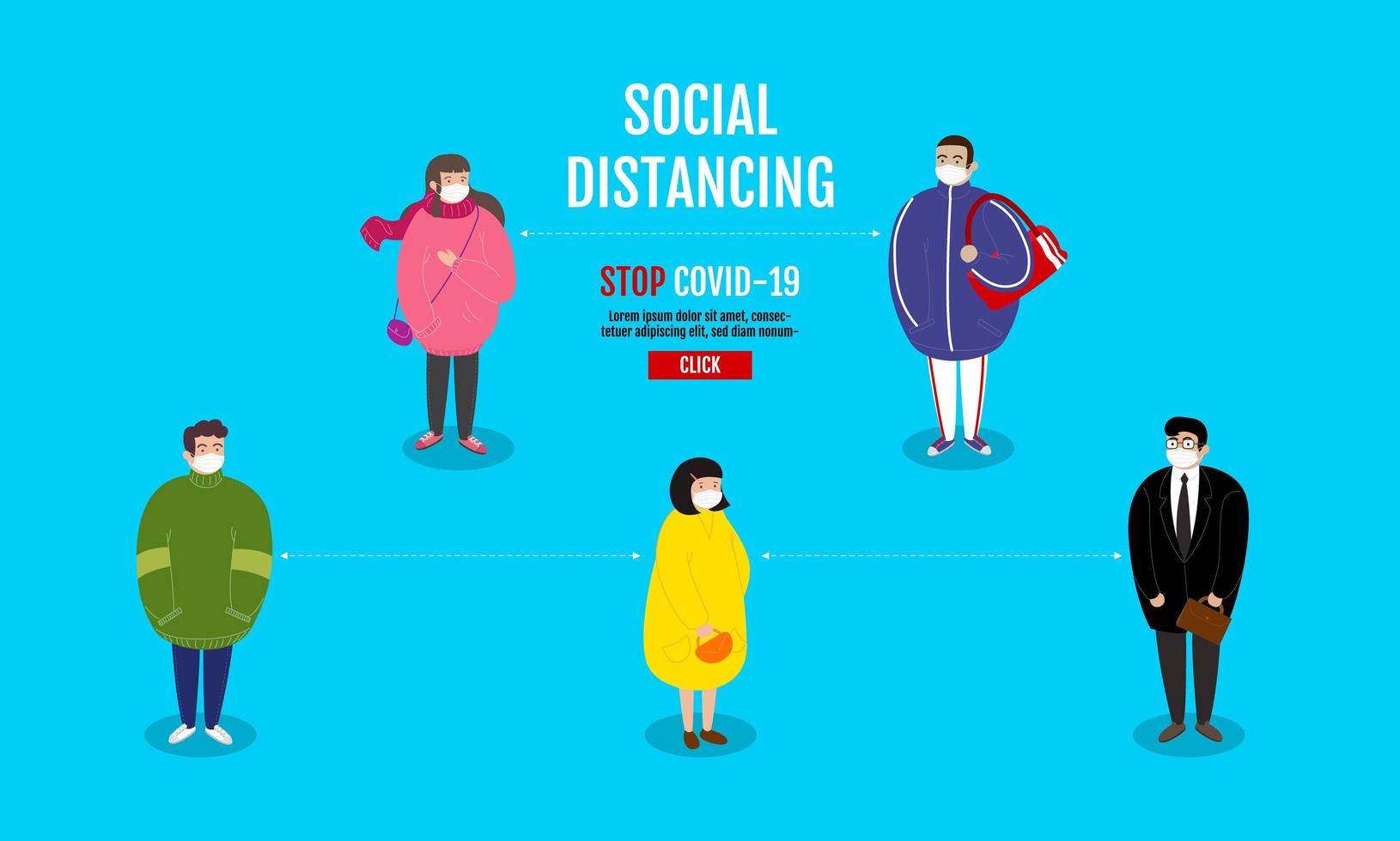 Group of characters practicing social distancing vector
