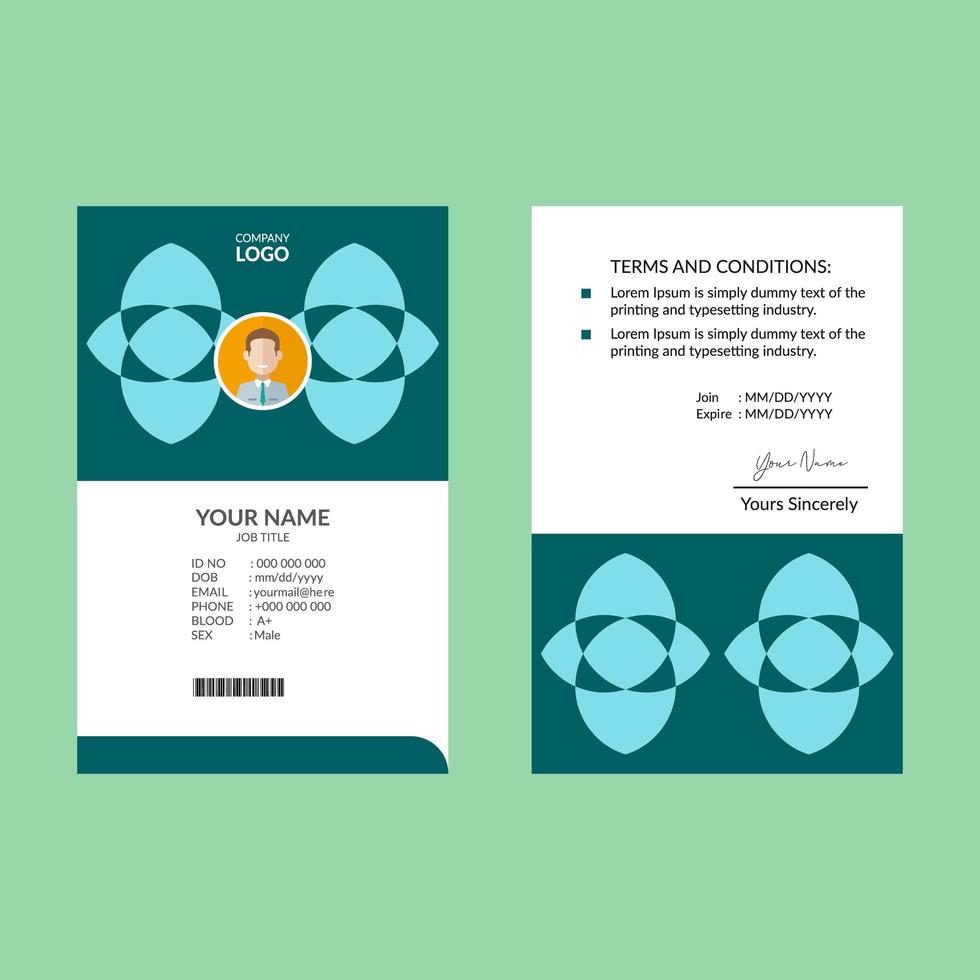 Cyan Vertical ID Card Design Template vector