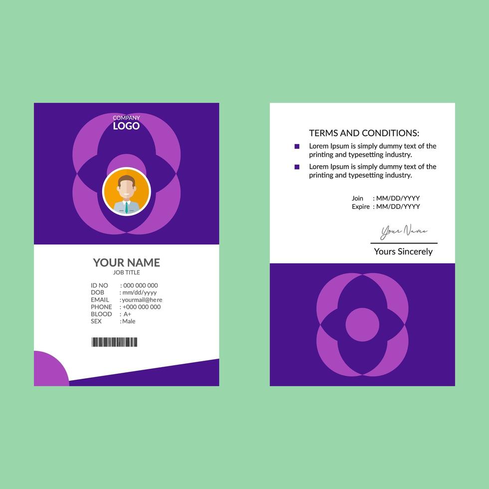 Purple Vertical Geometric ID Card Design Template vector