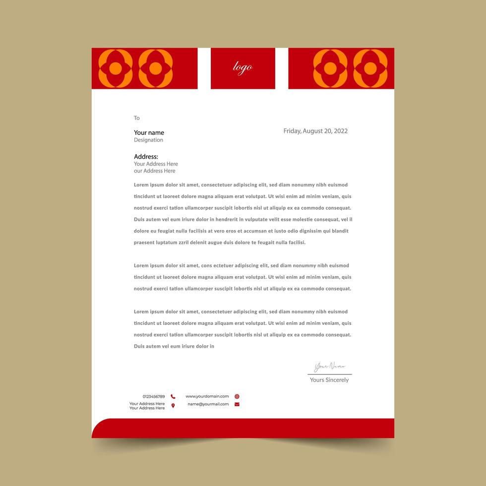 Bright Red Letterhead Template Design vector