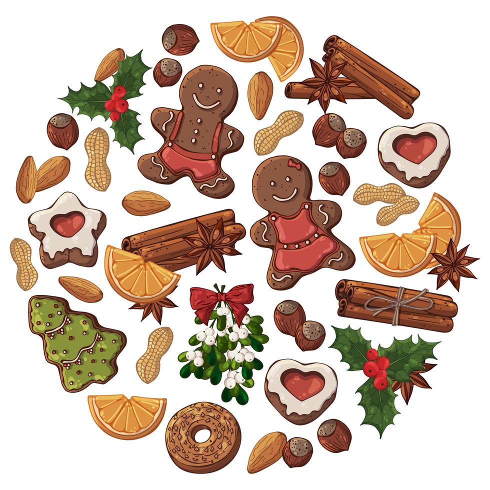 Set of of Hand Drawn Christmas Items and Sweets vector