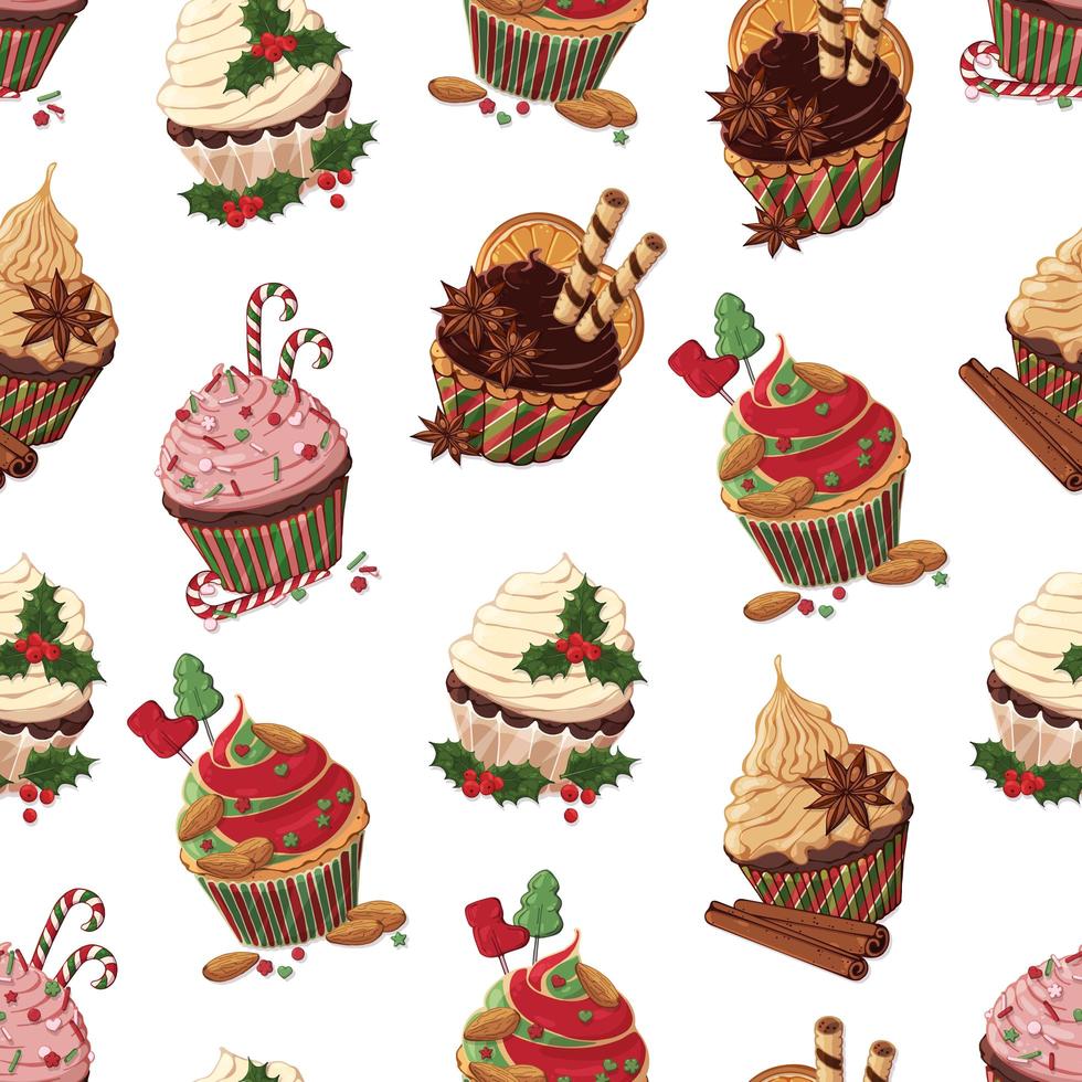 Christmas cupcakes pattern vector