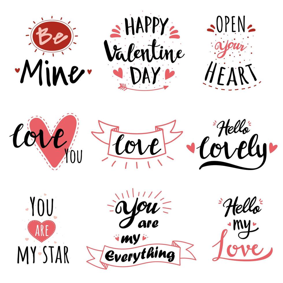 conjunto de texto con letras de mano de San Valentín vector