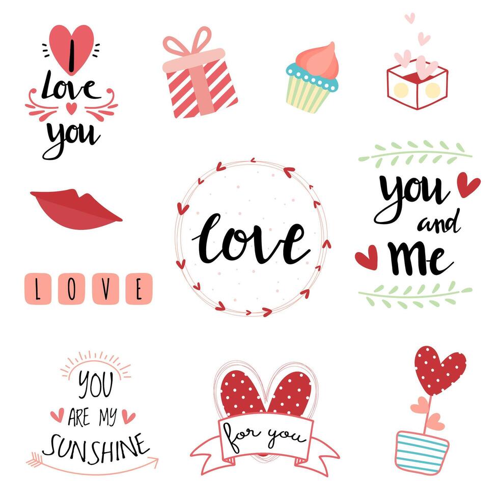 Valentine's Day Hand Lettered Typography Set vector
