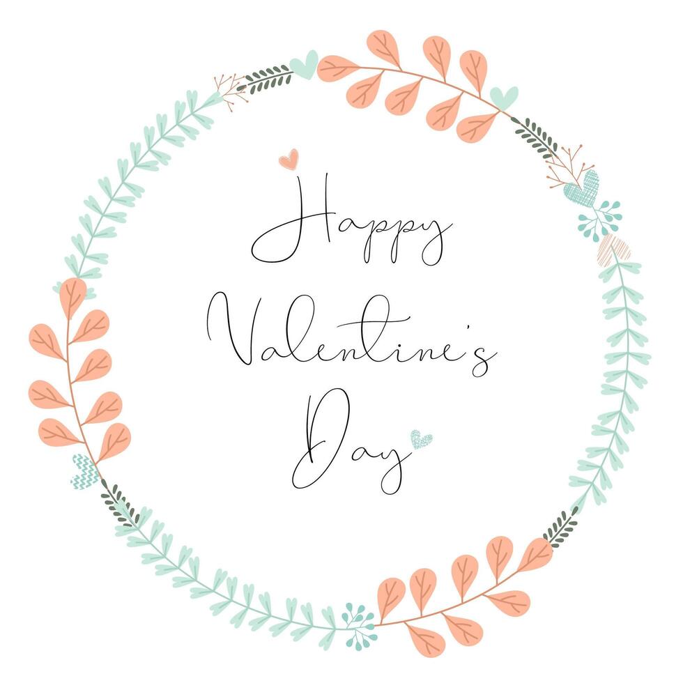 Happy Valentine's Day Hand Lettering in Floral Wreath vector