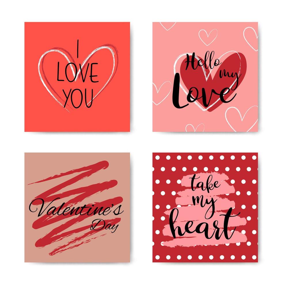 conjunto de tarjeta de frase con letras de mano de San Valentín vector