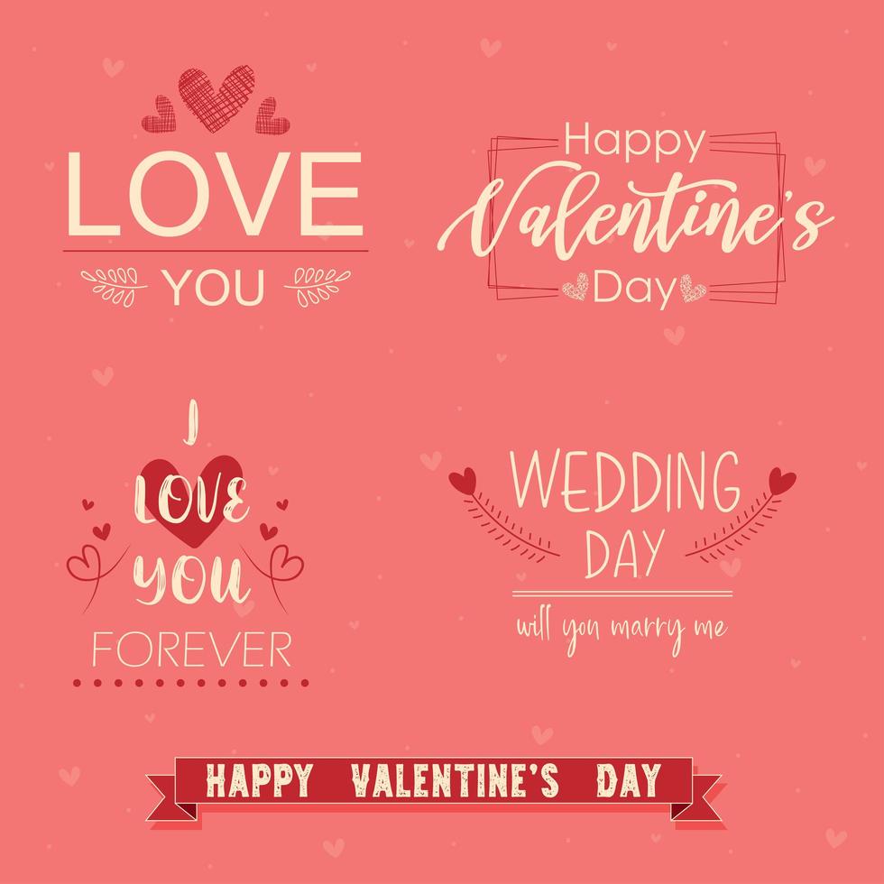 Valentine's Day Pink Background Phrase Set vector