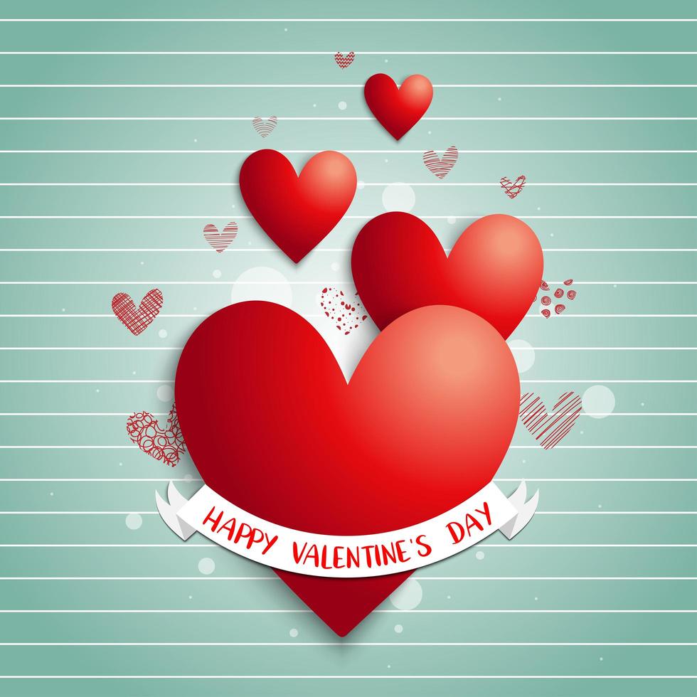 ''Happy Valentine's Day'' Banner Across Red Hearts vector