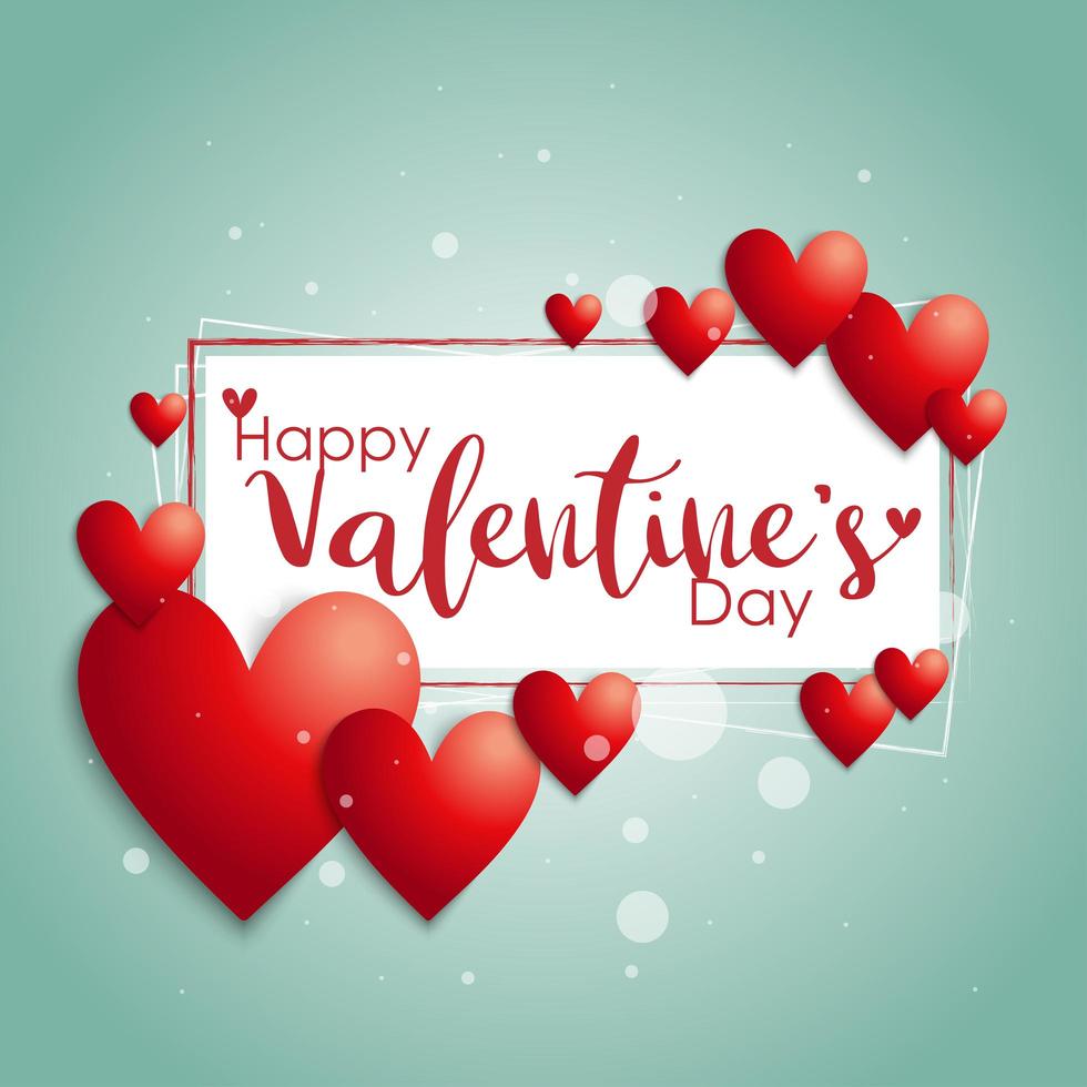 ''Happy Valentine's Day'' Text Frame with Hearts vector