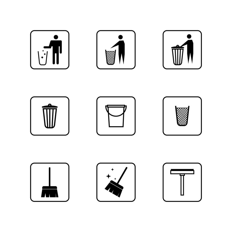 conjunto de iconos de limpieza en blanco y negro vector