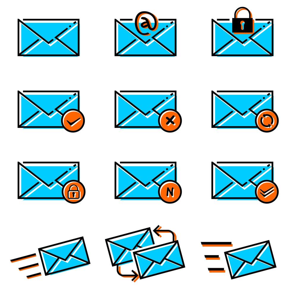 conjunto de iconos de carta de correo electrónico vector
