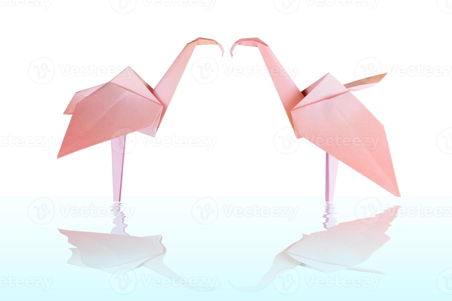 Origami pink paper flamingo couple photo