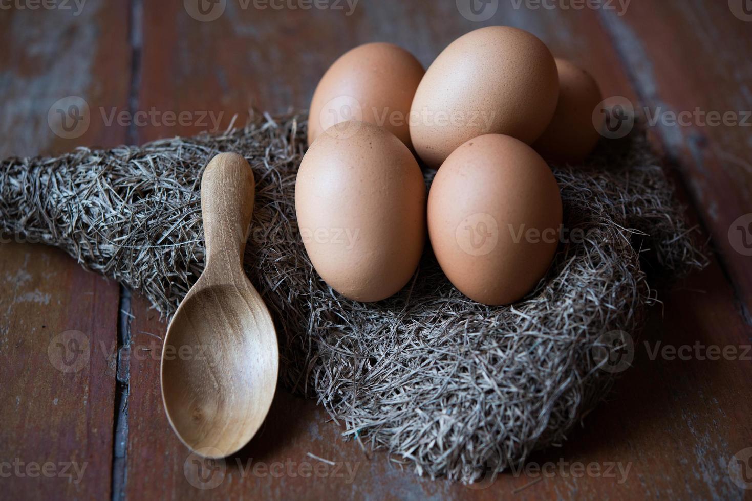 huevo sobre fondos de madera foto